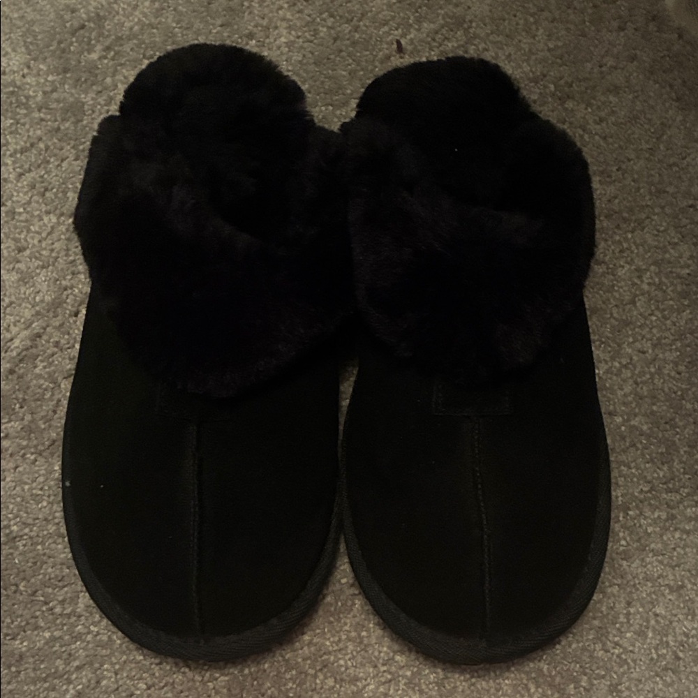 Women's Black Fur-Lined Slippers